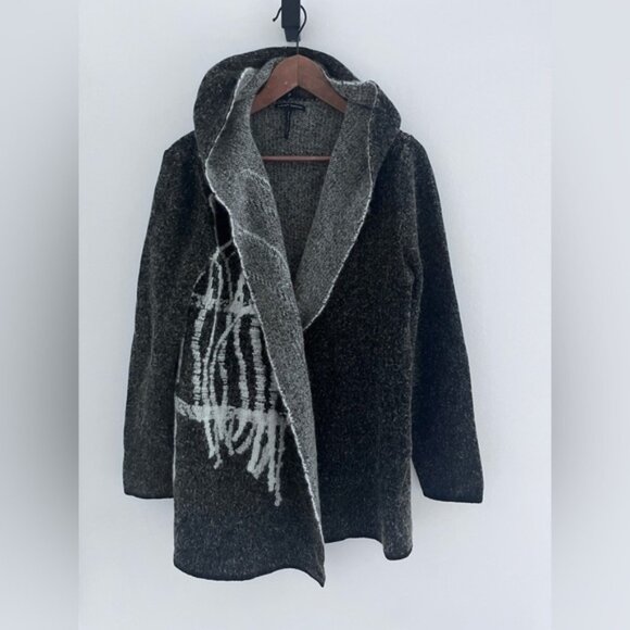 Sarah Pacini LONG CARDIGAN - TREE OF LIFE Dark Gray Hooded Cardigan - Picture 4 of 12